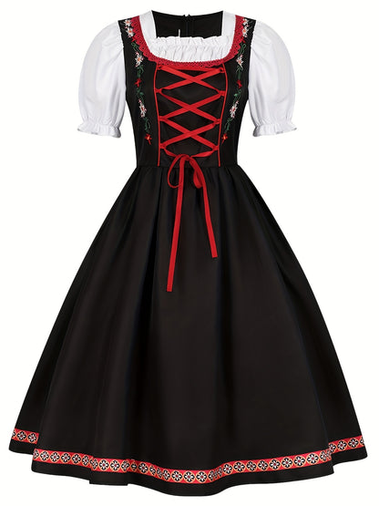 FestiLace Dirndl Dress – Traditional Alpine Folk Dress with Floral Embroidery
