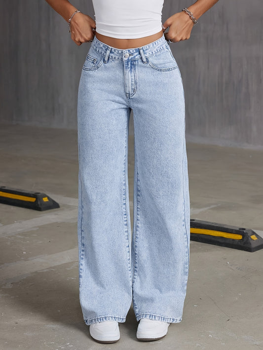 Retro High-Waisted Wide-Leg Denim – Light Wash Vintage Style Jeans