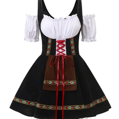 AlpineDirndl Dress – Flirty Alpine-Inspired Dress with Floral Trims and Lace-Up Bodice