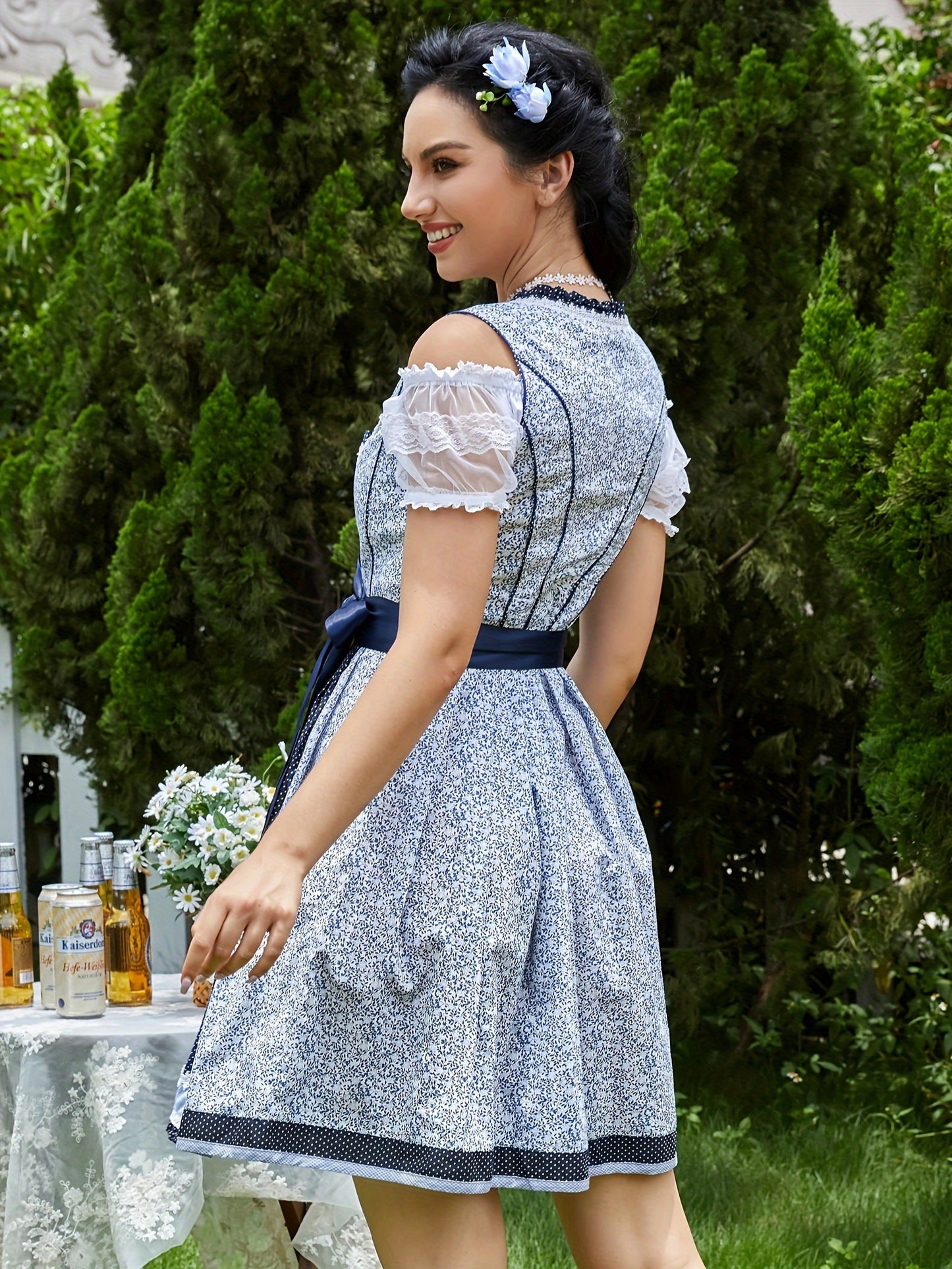 Vintage Bavarian Dirndl Dress – Floral Polka Dot Oktoberfest Skater Dress
