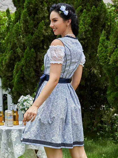 Vintage Bavarian Dirndl Dress – Floral Polka Dot Oktoberfest Skater Dress