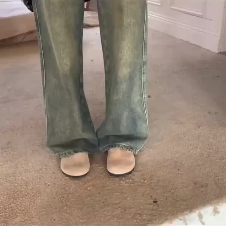 RetroLoom Vintage Denim Pants – Distressed Wide-Leg High-Waisted Jeans with Soft Comfort