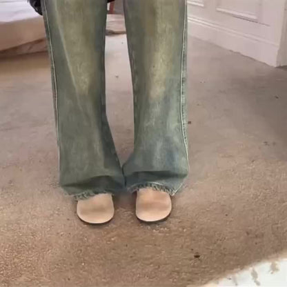 RetroLoom Vintage Denim Pants – Distressed Wide-Leg High-Waisted Jeans with Soft Comfort
