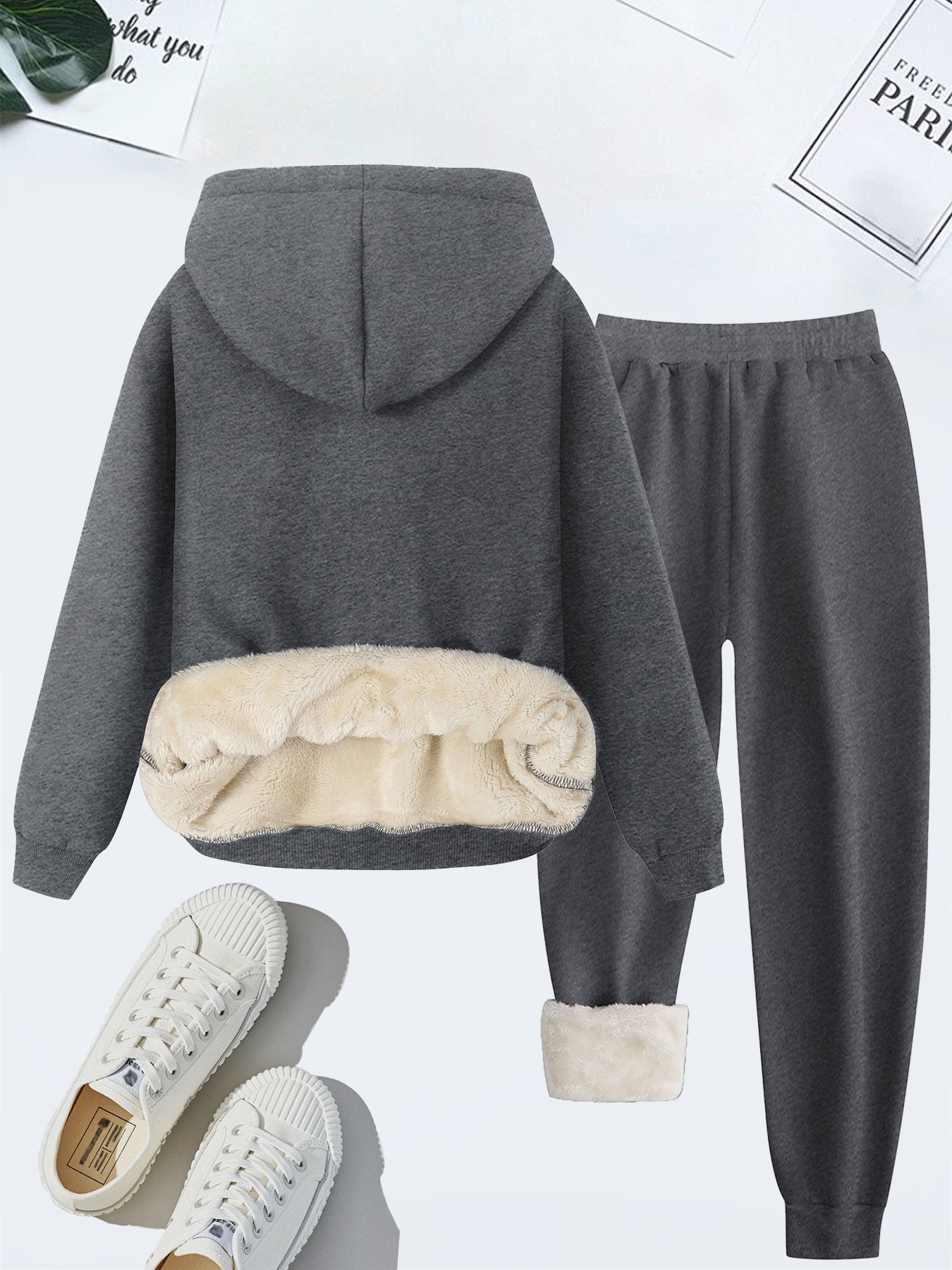 Women's Plush Fleece Hoodie and Jogger Set | Hooded | Knit Polyester | Autumn Winter Warm Loungewear