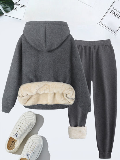 Women's Plush Fleece Hoodie and Jogger Set | Hooded | Knit Polyester | Autumn Winter Warm Loungewear