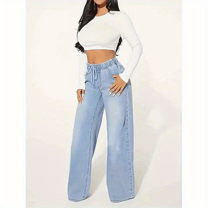High-Waisted Wide Leg Jeans – Soft Vintage Denim with Adjustable Waistband