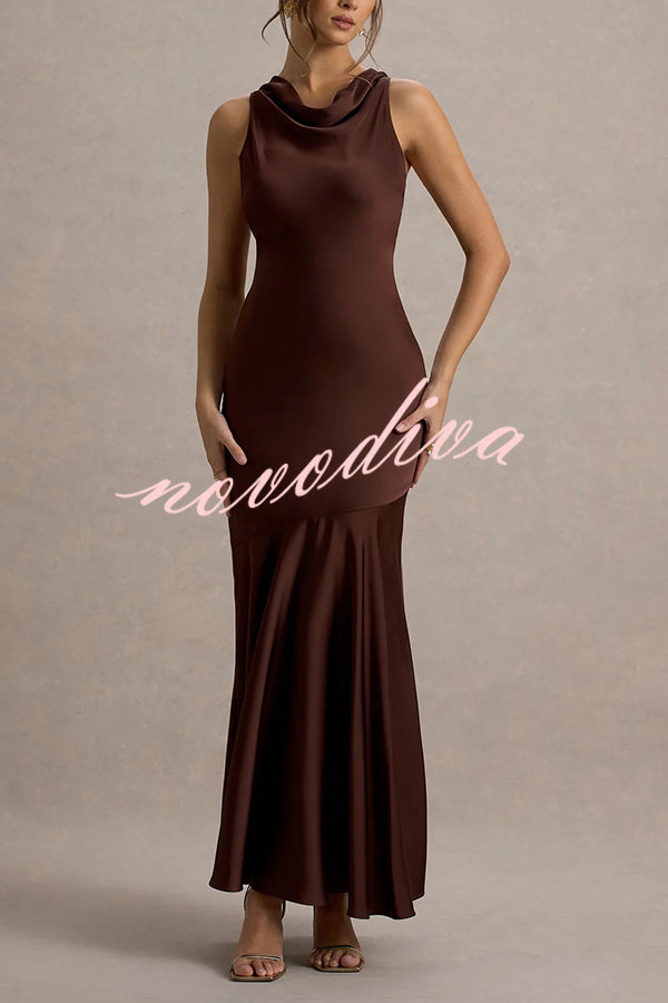Satin Halter Dress™ — Draped Elegance, Tailored Comfort