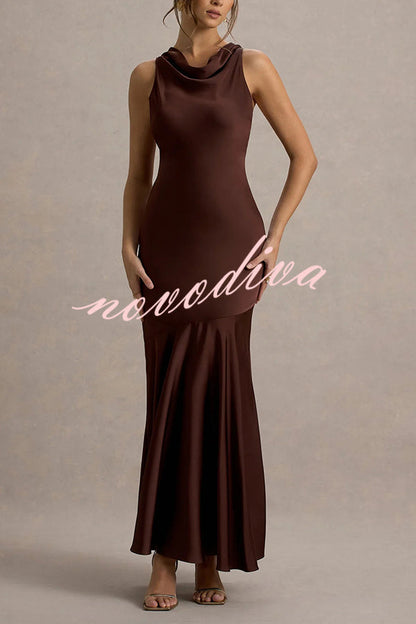 Satin Halter Dress™ — Draped Elegance, Tailored Comfort