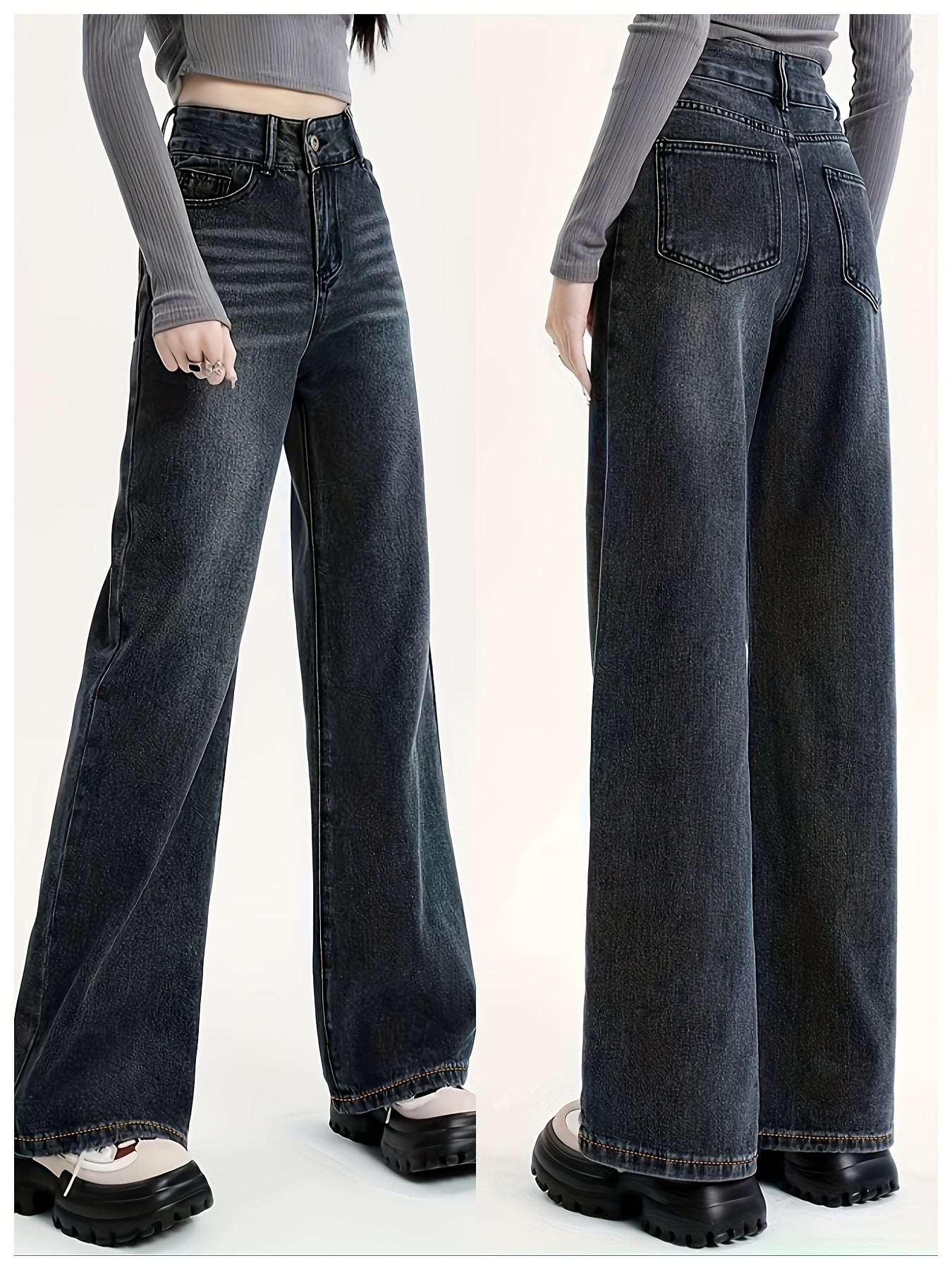 RetroFlex Wide-Leg Black Jeans – High-Rise Vintage Denim for All-Day Comfort