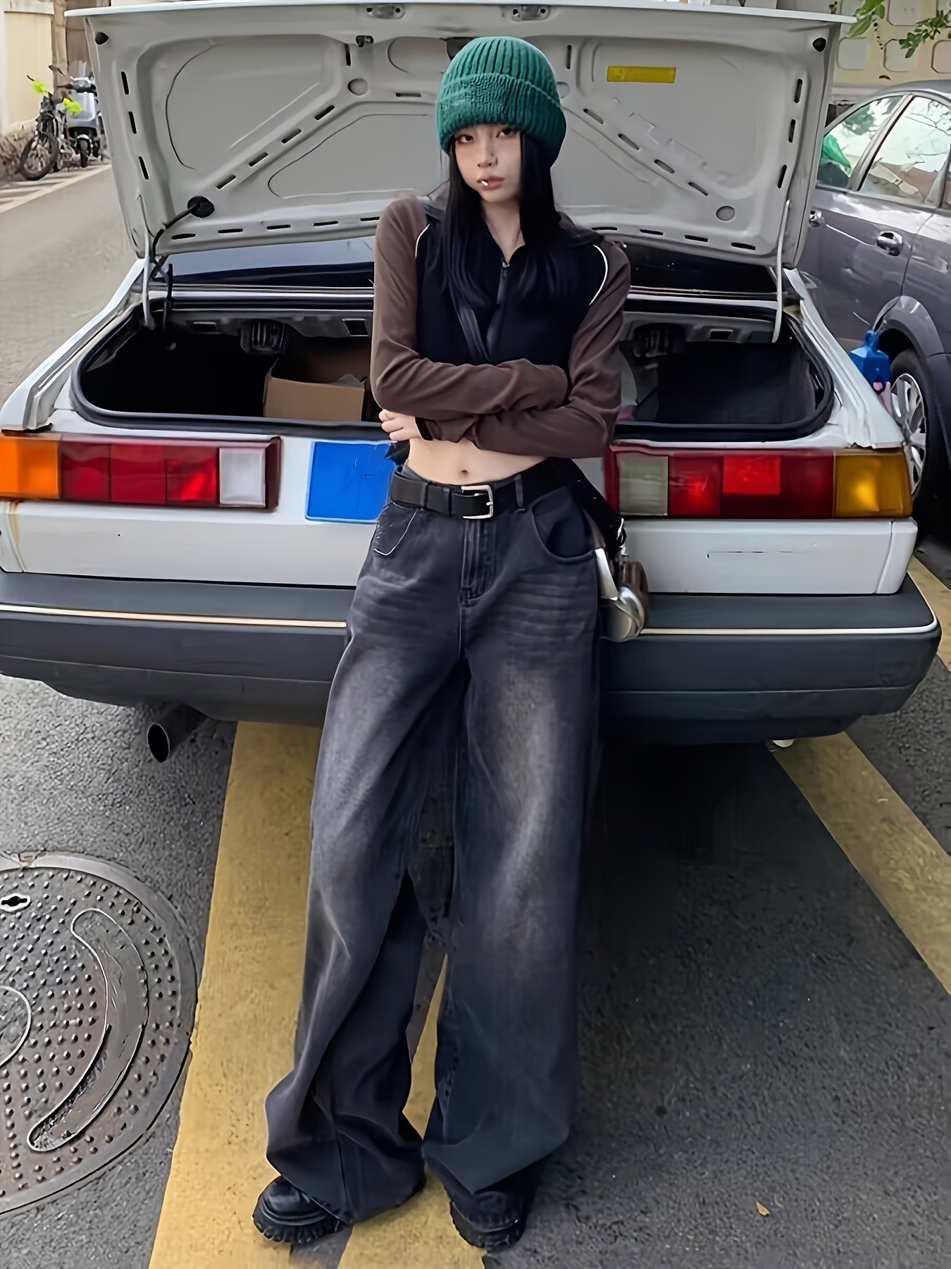 RetroLoom Vintage Denim Pants – Distressed Wide-Leg High-Waisted Jeans with Soft Comfort