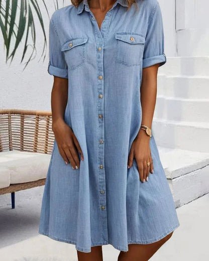 LioraCurve™ Denim Dress — Light Denim, Flattering Flow