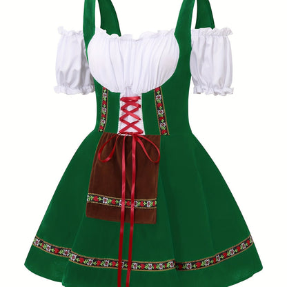 AlpineDirndl Dress – Flirty Alpine-Inspired Dress with Floral Trims and Lace-Up Bodice