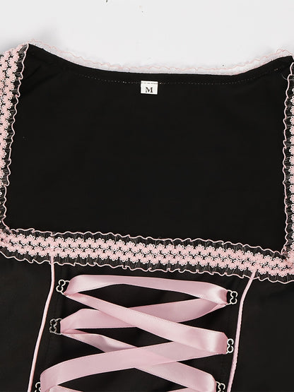 RosetteCharm Dirndl – Elegant Black Floral Embroidered Dress with Satin Sash