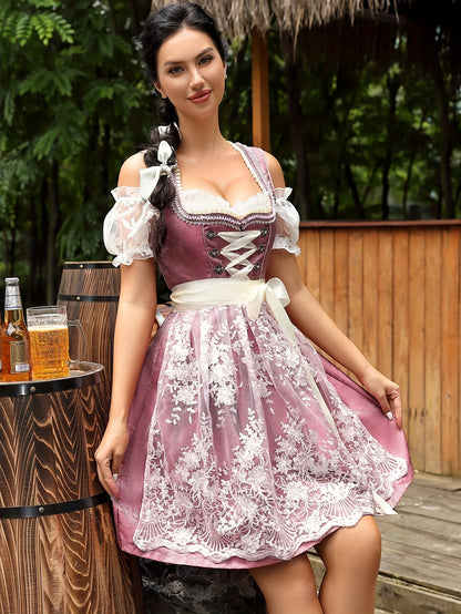 Pink Women's Dirndl Dress – Vintage Bavarian Style Oktoberfest Costume