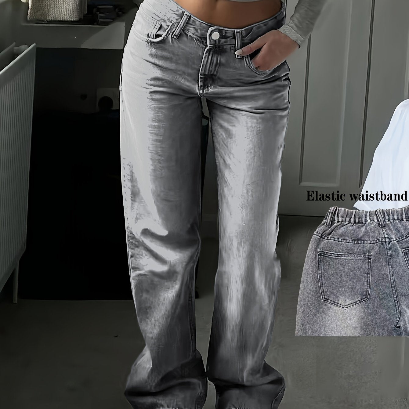 Space Gray High-Waisted Denim – Vintage Boot Cut Jeans for Casual Style