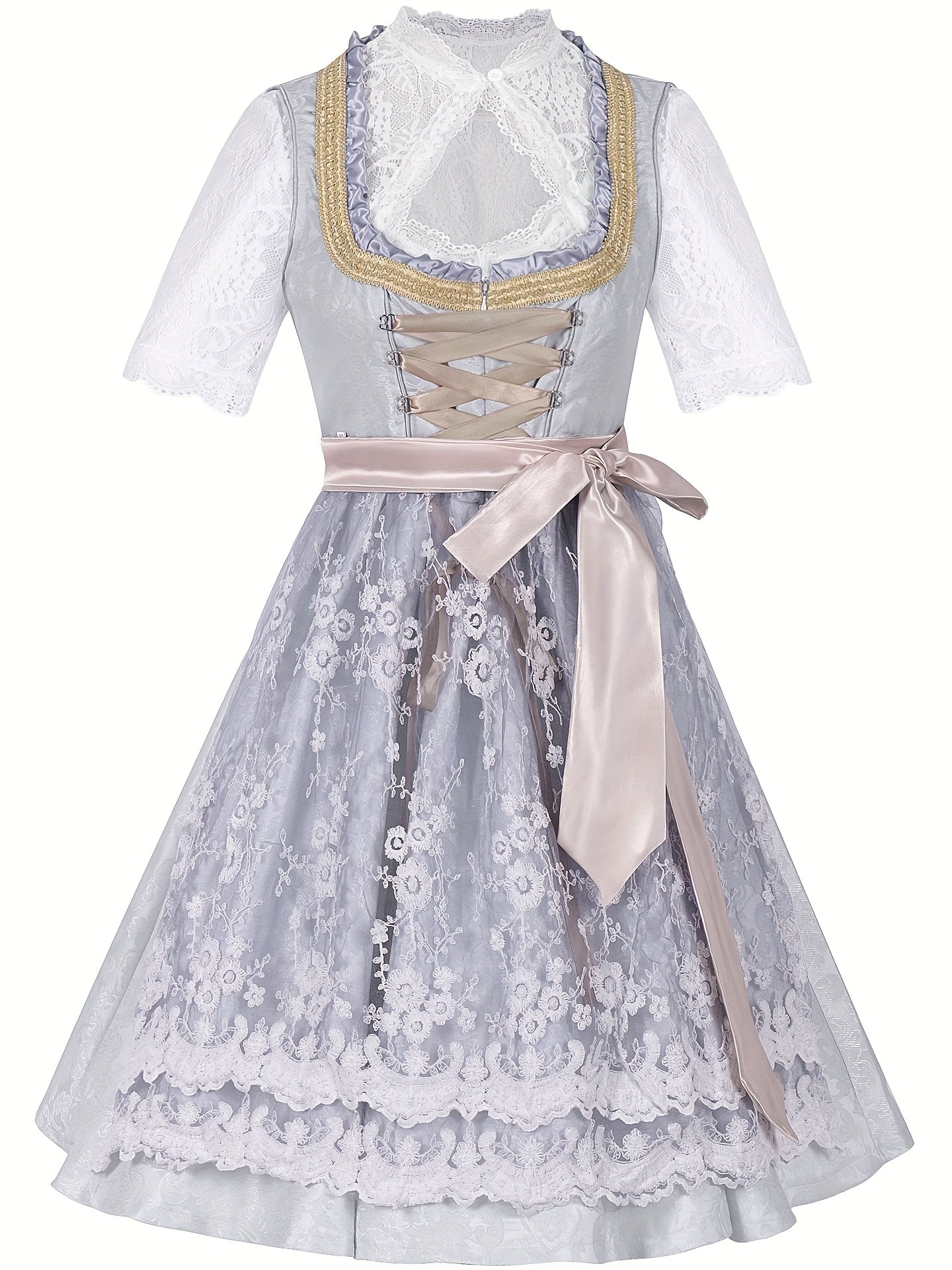 RoseVale – Romantic Alpine Dirndl Dress with Floral Lace and Satin Sash