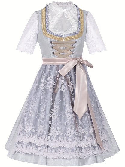 RoseVale – Romantic Alpine Dirndl Dress with Floral Lace and Satin Sash