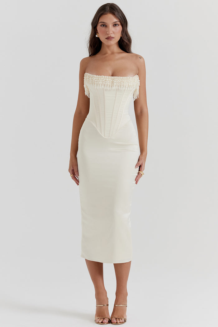 Selena Dress — Timeless Pearl Elegance