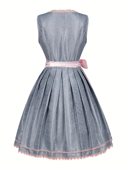 VintaBloom Corset Dress – Elegant Lilac Floral Jacquard Bavarian Dress