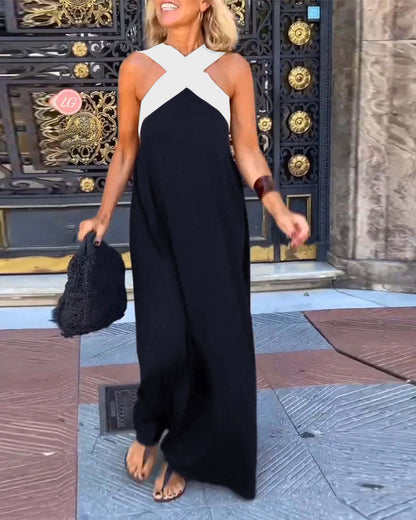 LuminaCurve™ Sleeveless Cross Halter Dress — Sculpted Silhouette, Timeless Chic