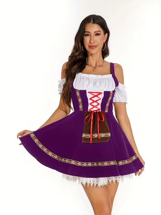 VividLuxeDirndl – Off-Shoulder Fit-and-Flare Bavarian Dress for Oktoberfest