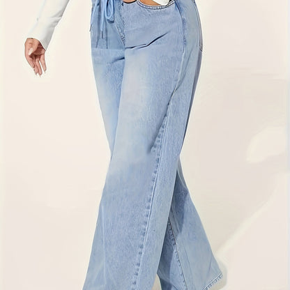 High-Waisted Wide Leg Jeans – Soft Vintage Denim with Adjustable Waistband
