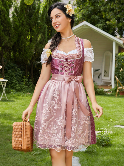 VintaLace Dirndl Dress – Vintage-Inspired Corset Dress with Lace Puff Sleeves