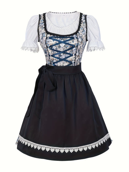 AlpineVibe – Authentic Bavarian Floral Dirndl Dress with Lace-Up Detail