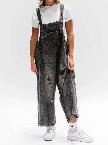 Loose Fit Distressed Denim Overalls™ — Effortless Comfort, Laid-Back Chic