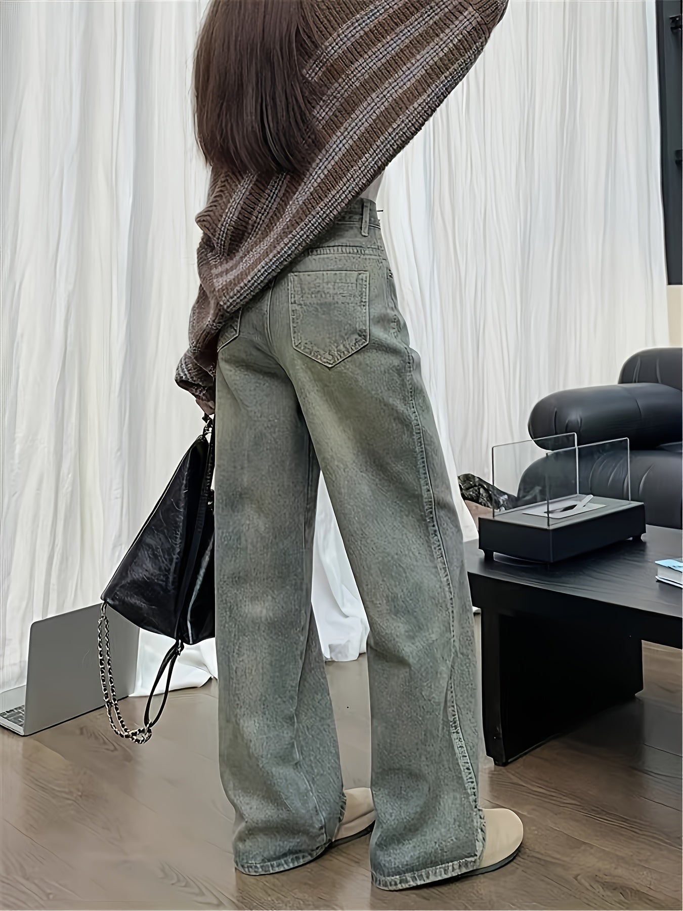 RetroLoom Vintage Denim Pants – Distressed Wide-Leg High-Waisted Jeans with Soft Comfort