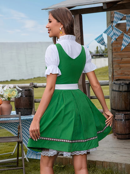 FestiLore Dirndl – Emerald Green Bavarian Dress with Floral Embroidery