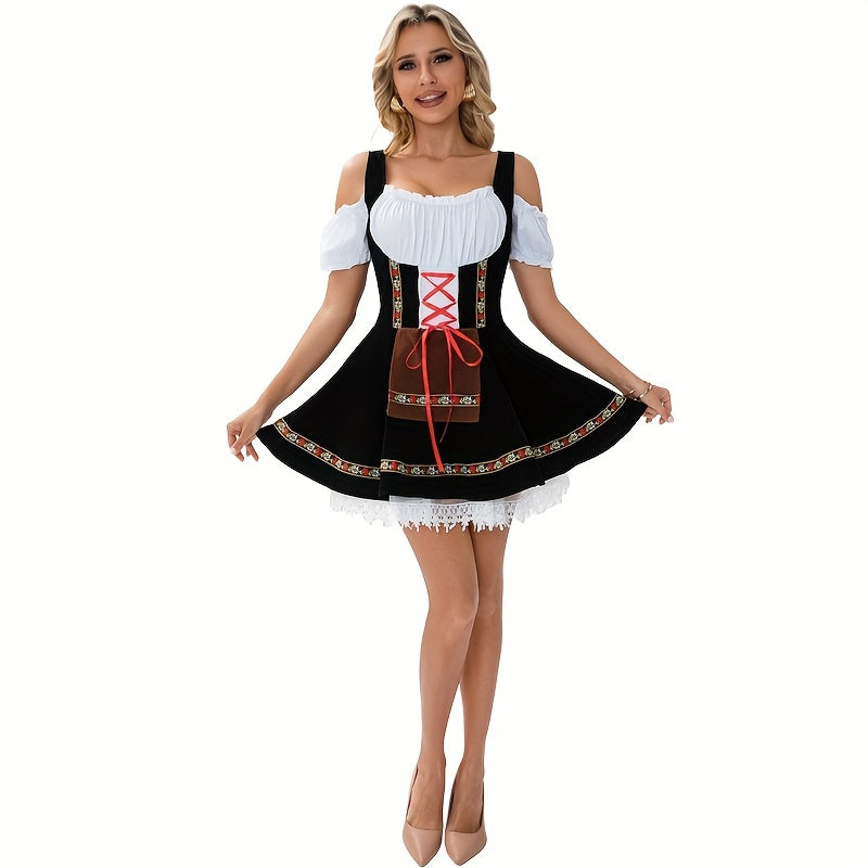 FestiCharm Dirndl Dress – Traditional Bavarian Oktoberfest Dress with Floral Trim and Apron