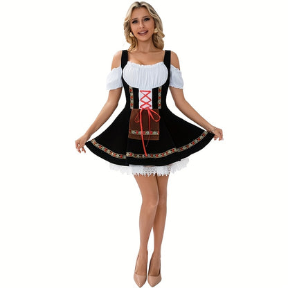 FestiCharm Dirndl Dress – Traditional Bavarian Oktoberfest Dress with Floral Trim and Apron