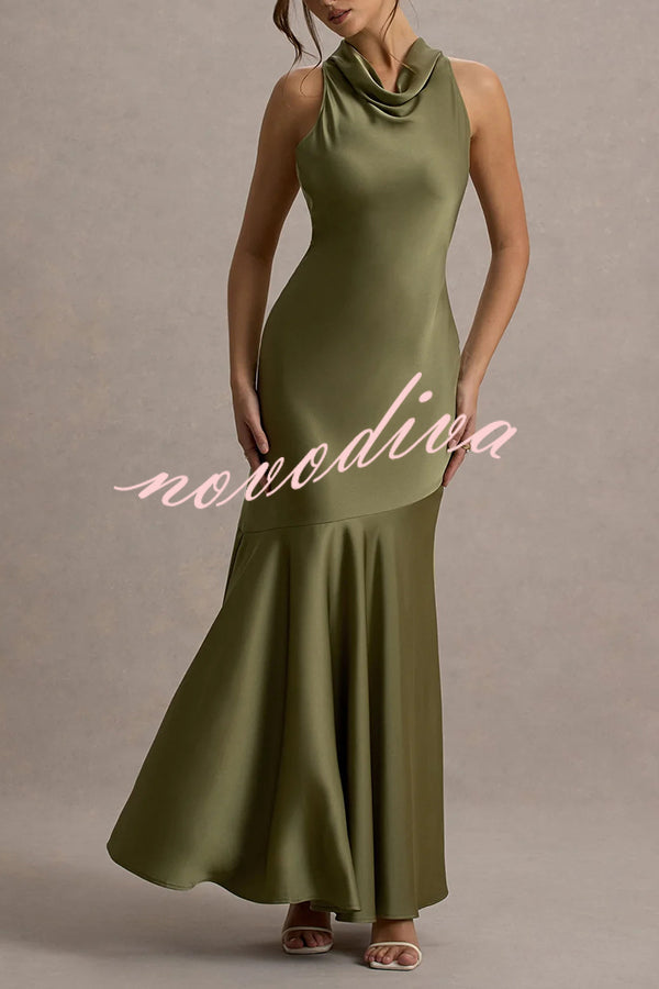 Satin Halter Dress™ — Draped Elegance, Tailored Comfort