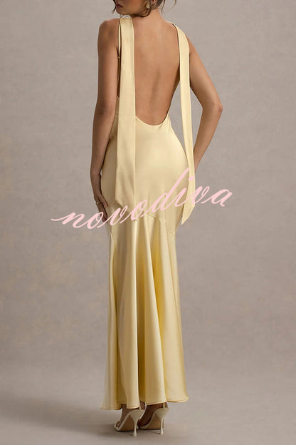 Satin Halter Dress™ — Draped Elegance, Tailored Comfort