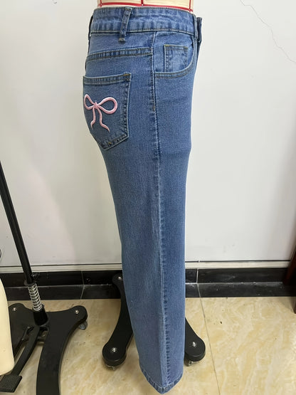 Butterfly Embroidered Denim Flares – High-Rise Wide-Leg Jeans with Y2K Style