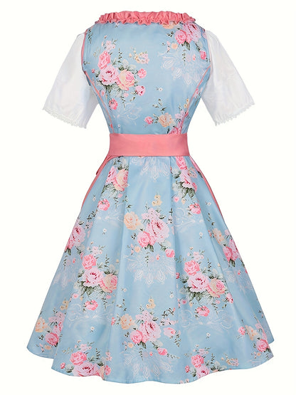 PastelBloom Dress – Knee-Length Floral Slip Dress with Corset Bodice