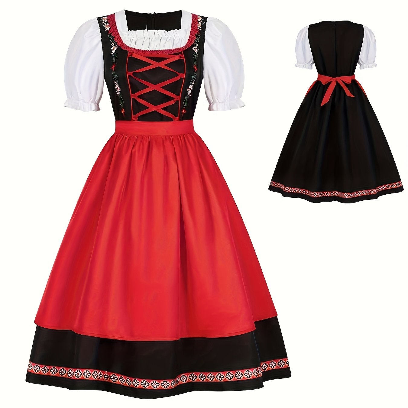 FestiLace Dirndl Dress – Traditional Alpine Folk Dress with Floral Embroidery