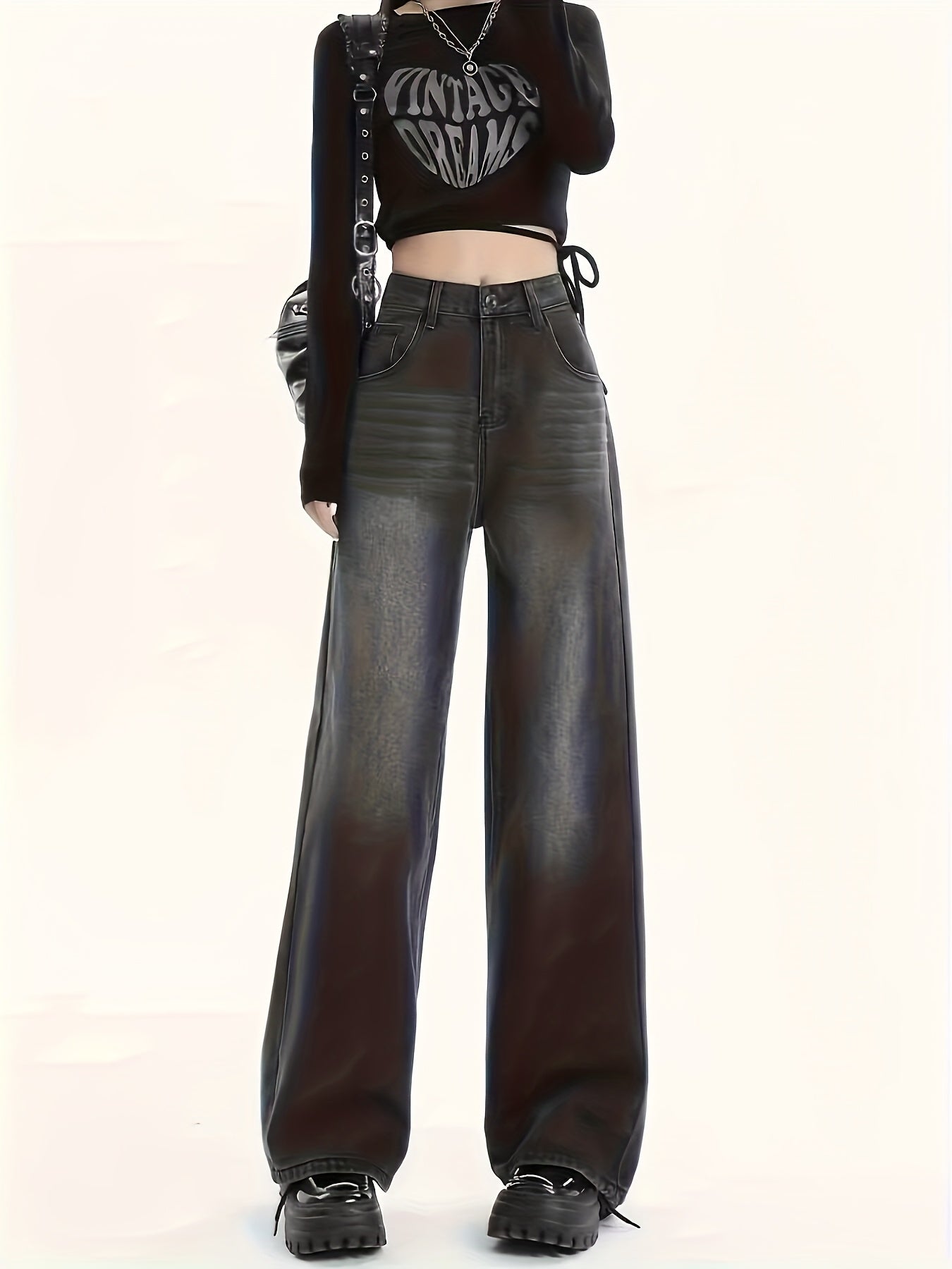 RetroFlex Wide-Leg Black Jeans – High-Rise Vintage Denim for All-Day Comfort