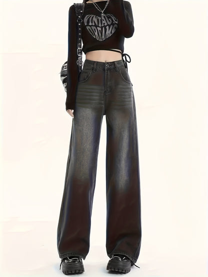 RetroFlex Wide-Leg Black Jeans – High-Rise Vintage Denim for All-Day Comfort